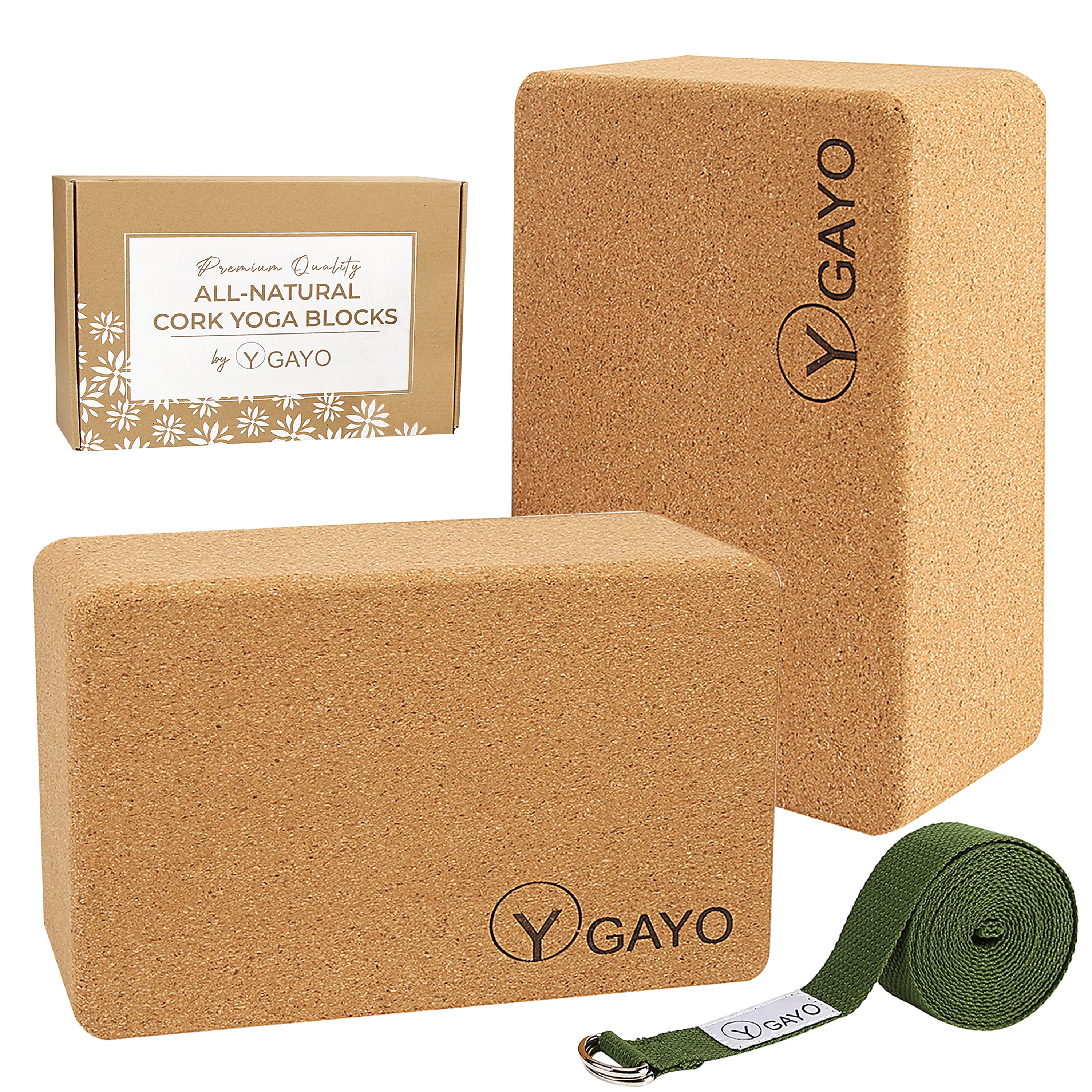 Sustainable Cork Yoga Blocks and Strap Set: Large, Sturdy, and