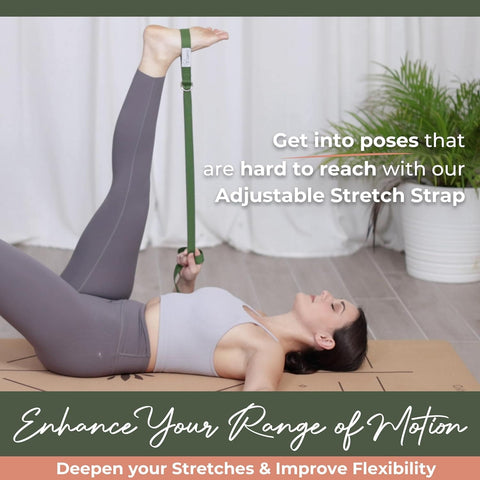 Cork and rubber yoga mat with stretch strap