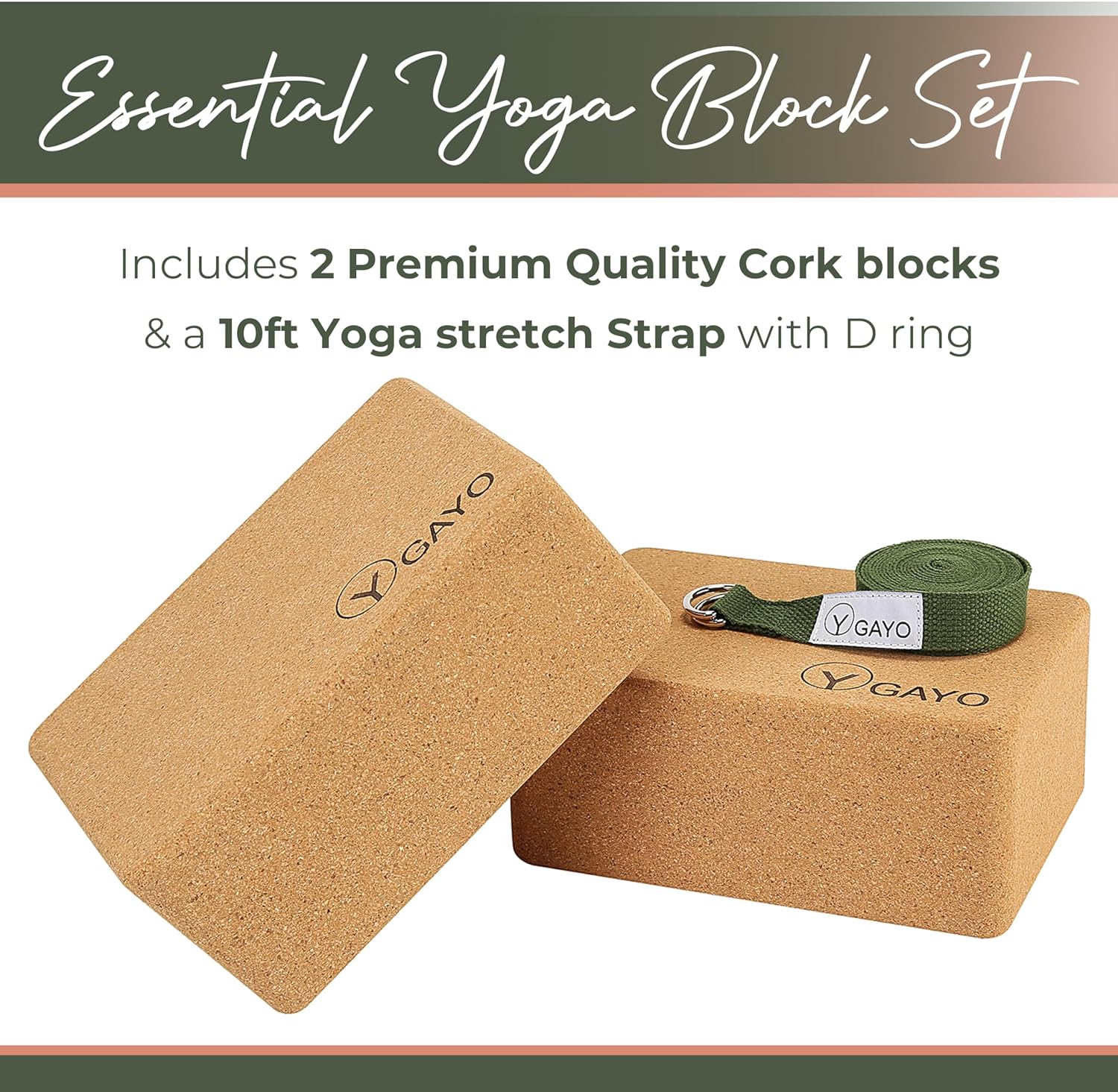 Sustainable Cork Yoga Blocks and Strap Set: Large, Sturdy, and Support –  Gayo